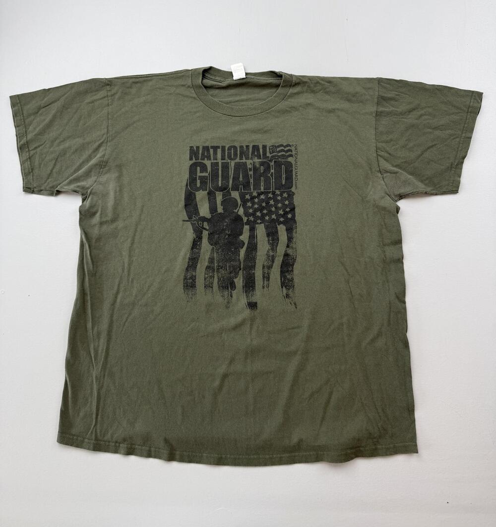 National Guard Shirt Mens XL Green Soldier Flag Graphic Tee Made USA Military